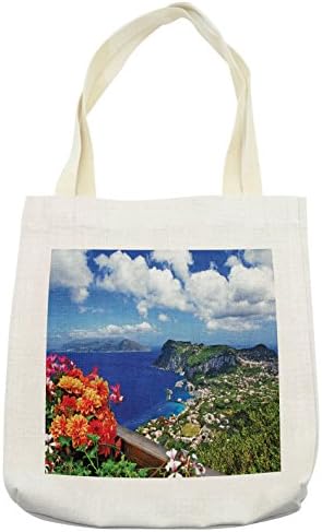 Lunarable Sziget Táska, Festői Capri Sziget, Olaszország Hegyi Házak Virágok Kilátás Erkély Tájékozódási pont, Szövet Textília