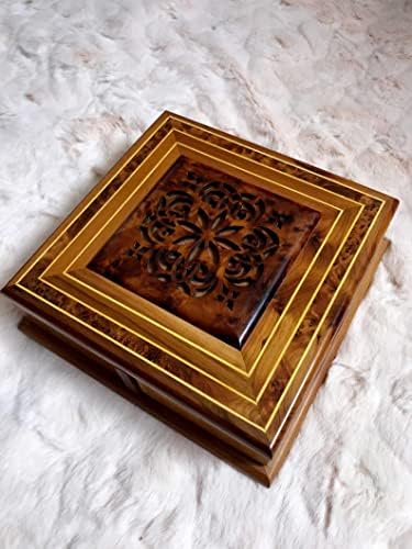 Ékszeres doboz,titkos nyitó thuya fa ékszerdoboz szervező, 4 esetben puzzle box rejtély, kézzel készített bizsu ékszer doboz