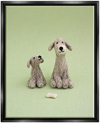 Stupell Iparágak Boldog Kutyák & Bone Zöld Háttér, Keretes Úszó Vászon Wall Art, Design by Citrom & Cukor