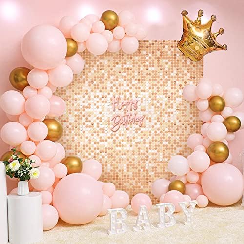 Rose Gold Shimmer Fal Hátteret, 24 Db, Kerek Sequin falpanelek Vissza Csepp Fénylik Fali Dekoráció Születésnap Esküvő lánybúcsú