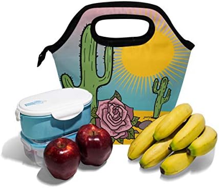 ALAZA Szigetelt Ebéd Bag Freezable Ebédet a Gyerekek, Nők, Lányok, Fiúk, Férfiak,a Kaktusz-Rose Hűtő Hordozható Cipzár Ebéd